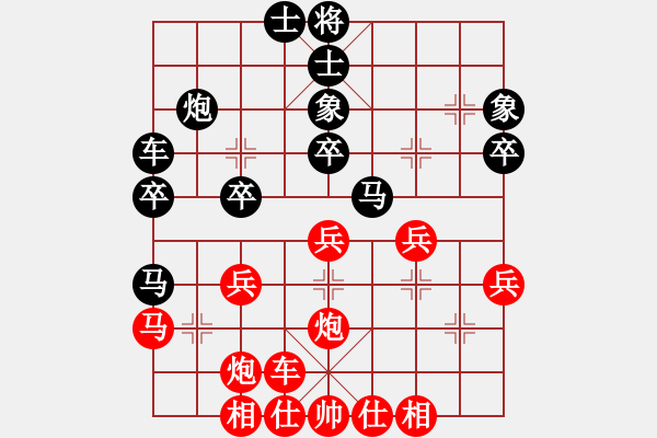 象棋棋譜圖片：五七炮進(jìn)三兵對屏風(fēng)馬進(jìn)3卒  （黑飛右象）   測試龍虎霸(無極)-勝-怒為紅顏(無極) - 步數(shù)：30 