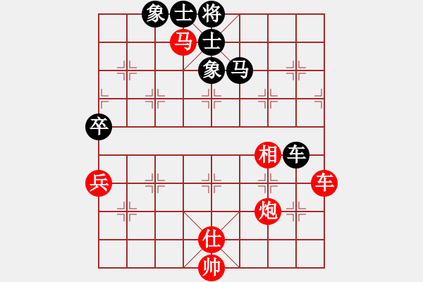 象棋棋譜圖片：五六炮進(jìn)七兵對(duì)屏風(fēng)馬（紅勝） - 步數(shù)：150 