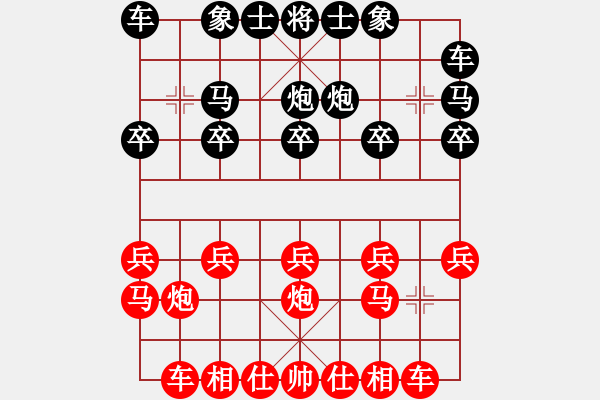 象棋棋譜圖片：列炮局之黑五六炮（紅勝） - 步數(shù)：10 