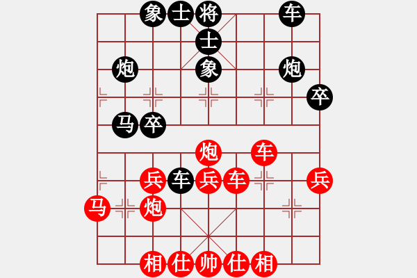 象棋棋譜圖片：五七炮進(jìn)三兵對(duì)屏風(fēng)馬黑大出車（均勢(shì)） - 步數(shù)：31 