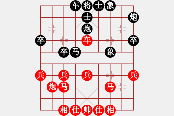 象棋棋譜圖片：中炮巡河車對(duì)屏風(fēng)馬（旋風(fēng)V7.0先勝巫師業(yè)余級(jí)） - 步數(shù)：30 