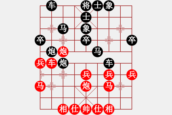 象棋棋譜圖片：五七炮直車不進(jìn)兵邊馬對屏風(fēng)馬挺7卒第六回合始 - 步數(shù)：30 