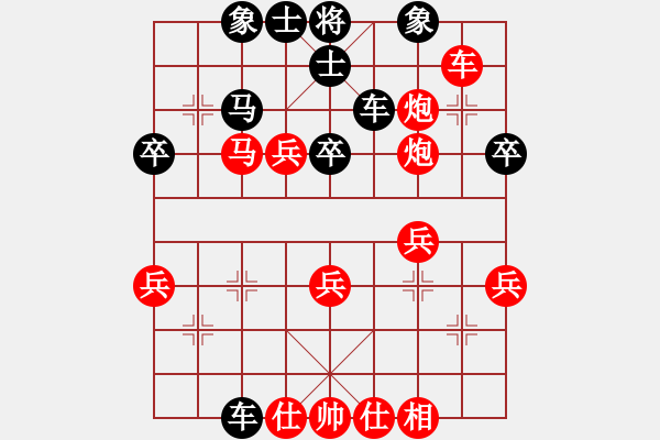 象棋棋譜圖片：中炮對(duì)后補(bǔ)列炮黑過河車紅雙正馬（紅勝） - 步數(shù)：40 