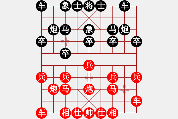 象棋棋譜圖片：起馬轉(zhuǎn)中炮橫車盤頭馬對屏風(fēng)馬黑飛左象（紅勝） - 步數(shù)：10 