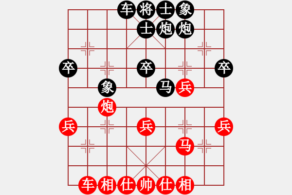 象棋棋譜圖片：葬心紅勝大火山【中炮過河車互進七兵對屏風(fēng)馬平炮兌車 紅左馬盤河對黑退邊炮上右士】 - 步數(shù)：40 