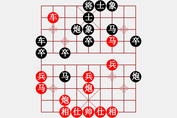 象棋棋譜圖片：C73 五七炮互進(jìn)三兵對(duì)屏風(fēng)馬邊卒右馬外盤河 紅左橫車 昆侖 和 王育新 - 步數(shù)：30 