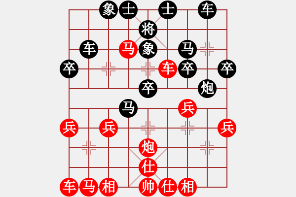 象棋棋譜圖片：花榮射箭(9段)-和-德國(guó)黨衛(wèi)軍(9段)C71 五七炮對(duì)屏風(fēng)馬進(jìn)３卒右馬外盤(pán)河 - 步數(shù)：30 