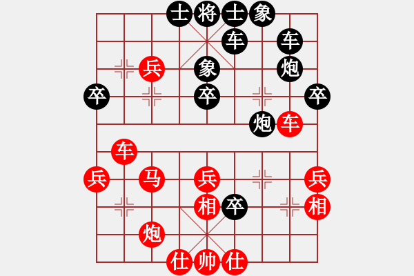 象棋棋譜圖片：中炮過(guò)河車(chē)對(duì)屏風(fēng)馬橫駒左象盤(pán)河馬變例黑盤(pán)河馬紅沖兵還是黑稍?xún)?yōu) - 步數(shù)：35 