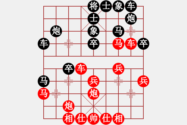 象棋棋譜圖片：求真(月將)-和-你太有才(日帥) 五七炮互進(jìn)三兵對(duì)屏風(fēng)馬邊卒右馬外盤河 紅左橫車對(duì)黑飛右象 - 步數(shù)：30 