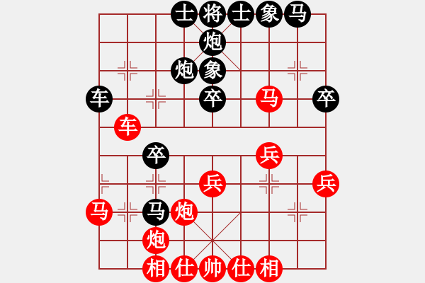 象棋棋譜圖片：求真(月將)-和-你太有才(日帥) 五七炮互進(jìn)三兵對(duì)屏風(fēng)馬邊卒右馬外盤河 紅左橫車對(duì)黑飛右象 - 步數(shù)：40 