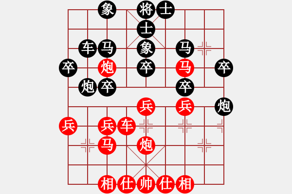 象棋棋譜圖片：五八炮進(jìn)三兵對(duì)屏風(fēng)馬進(jìn)3卒飛左象  （紅車二進(jìn)六）   綠島棋劍(1段)-勝-鹿城棋王(3段) - 步數(shù)：30 