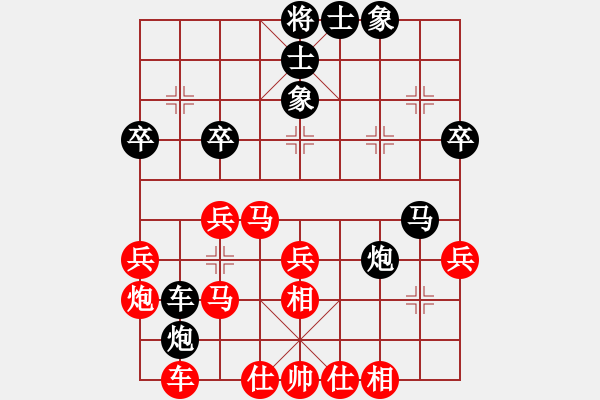 象棋棋譜圖片：五九炮進(jìn)七兵對(duì)屏風(fēng)馬飛左相（旋風(fēng)14層拆棋）和棋 - 步數(shù)：40 