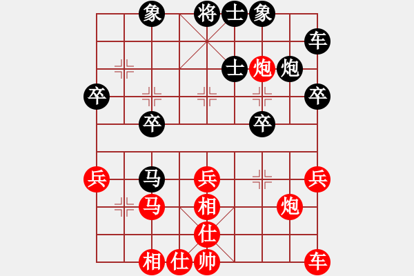 象棋棋譜圖片：飛相局：串打得子 驚險(xiǎn)一勝 - 步數(shù)：30 