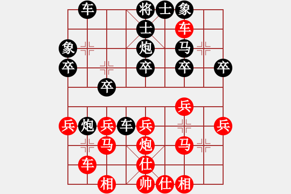 象棋棋譜圖片：葬心紅勝逍遙老頭sky【順炮直車對(duì)橫車 紅進(jìn)三兵】 - 步數(shù)：30 