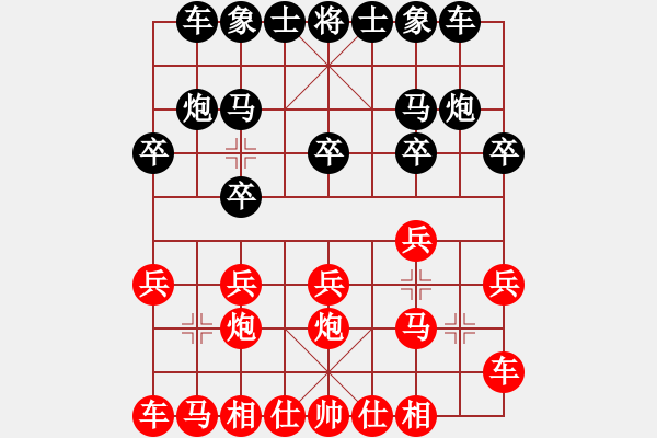 象棋棋譜圖片：屏風(fēng)馬應(yīng)五七炮橫車（雙方不變作和） - 步數(shù)：10 