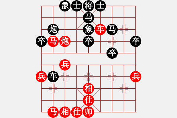 象棋棋譜圖片：中炮過(guò)河車互進(jìn)七兵對(duì)屏風(fēng)馬平炮兌車 紅左邊馬對(duì)黑騎河車 （黑花心炮） 山四山(3段)-負(fù)-盂縣一臺(tái)( - 步數(shù)：40 