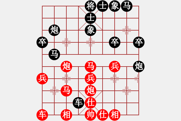 象棋棋譜圖片：俺村比較窮(月將)-負(fù)-林木森(9段)五七炮對(duì)屏風(fēng)馬進(jìn)３卒右馬外盤河 - 步數(shù)：30 