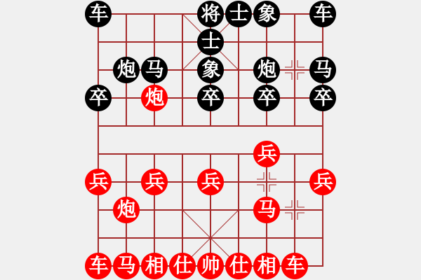 象棋棋譜圖片：金鉤炮：三子歸邊：偏鋒炮王[紅] -VS- wdh64[黑] - 步數(shù)：10 