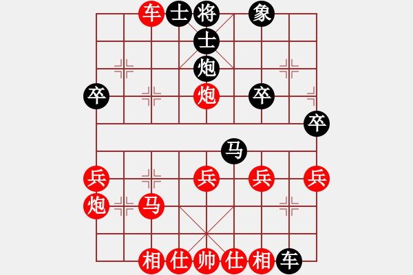 象棋棋譜圖片：列炮8 未開車進(jìn)七兵攻巡河車進(jìn)馬打車 變9 - 步數(shù)：30 