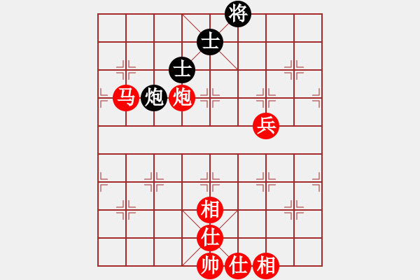 象棋棋譜圖片：中炮進(jìn)五七路兵對(duì)屏風(fēng)馬右橫車(chē)（紅勝） - 步數(shù)：120 