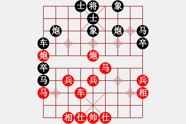 象棋棋譜圖片：五七炮進(jìn)三兵對(duì)屏風(fēng)馬進(jìn)3卒  （黑飛右象）   黃家駒(天罡)-負(fù)-緣份戰(zhàn)神一(電神) - 步數(shù)：40 