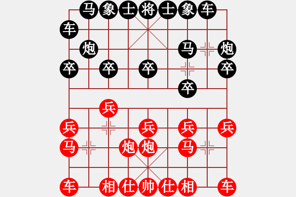 象棋棋譜圖片：JJV五六炮進(jìn)七兵邊馬對(duì)左馬挺7卒左邊炮直橫車(chē) - 步數(shù)：10 