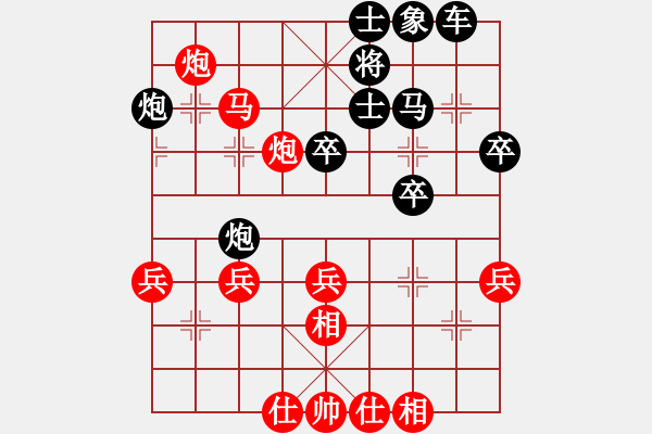 象棋棋譜圖片：五八炮進(jìn)三兵對(duì)屏風(fēng)馬飛右象（旋風(fēng)14層先勝巫師大師級(jí)） - 步數(shù)：45 