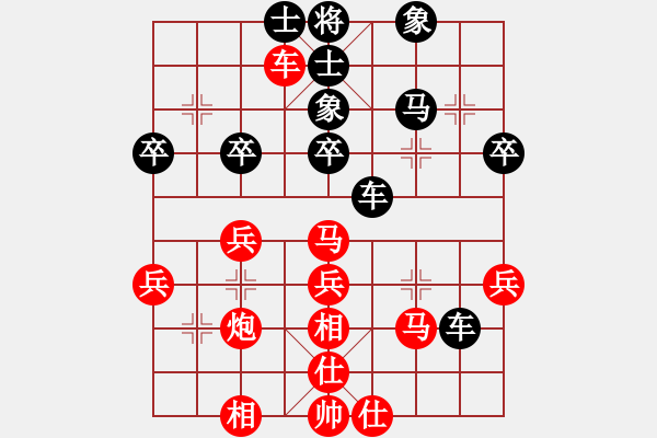 象棋棋譜圖片：無(wú)極幫棋手(7段)-和-大果凍也(9段)中炮過(guò)河車互進(jìn)七兵對(duì)屏風(fēng)馬右橫車 - 步數(shù)：40 