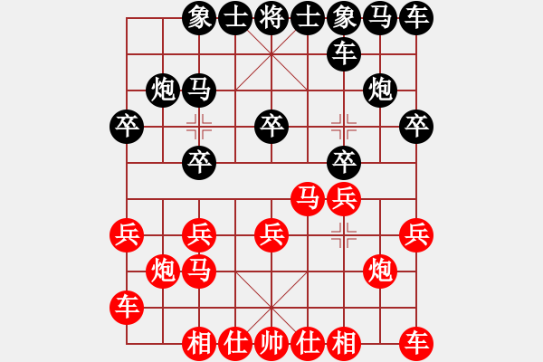 象棋棋譜圖片：進(jìn)馬互進(jìn)七兵[紅屏風(fēng)馬橫車對黑車平象位]紅盤河馬 &實戰(zhàn)WZy003x - 步數(shù)：10 