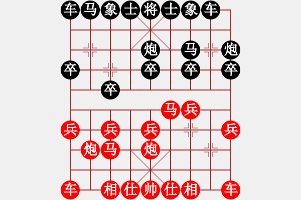 象棋棋譜圖片：第三軍軍座(2段)-負(fù)-聯(lián)盟戰(zhàn)士(5段)中炮七路馬對屏風(fēng)馬 紅進(jìn)中兵對黑雙炮過河 - 步數(shù)：10 