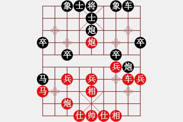 象棋棋譜圖片：五七炮進(jìn)三兵對(duì)屏風(fēng)馬黑右橫車(紅勝） - 步數(shù)：30 