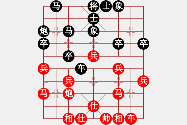 象棋棋譜圖片：五七炮直車進(jìn)三兵對(duì)反宮馬進(jìn)3卒飛右象（紅車八進(jìn)五變3） - 步數(shù)：30 