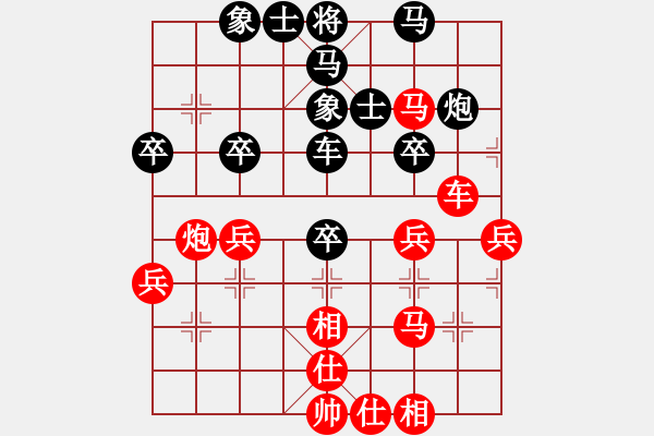 象棋棋譜圖片：進(jìn)兵對(duì)起馬（轉(zhuǎn)紅屏風(fēng)馬對(duì)黑中炮雙正馬）nzbdwm 勝 象棋糕手 - 步數(shù)：40 