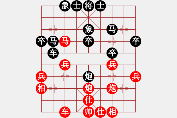 象棋棋譜圖片：順炮橫車對(duì)直車紅壓肋（旋風(fēng)勝巫師業(yè)余級(jí)） - 步數(shù)：30 