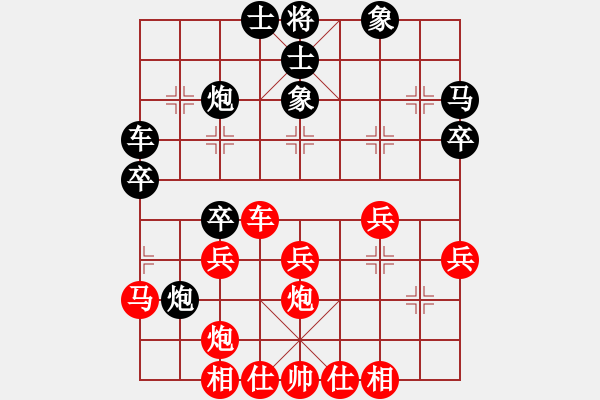 象棋棋譜圖片：五七炮對屏風(fēng)馬進(jìn)３卒-楚水苑戰(zhàn)神(無極)-和-烈火中永生(天罡) - 步數(shù)：40 