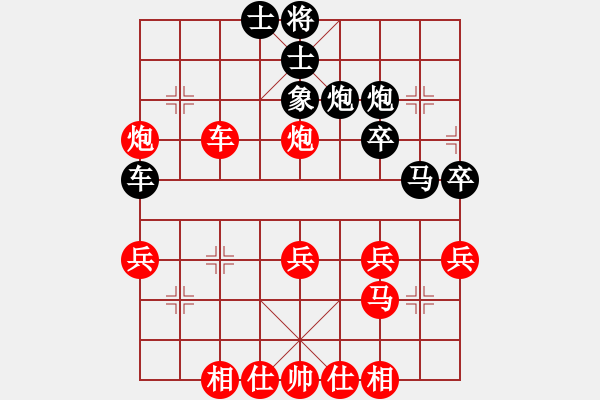 象棋棋譜圖片：列炮8 未開車進(jìn)七兵攻巡河車進(jìn)馬打車 變5 - 步數(shù)：38 