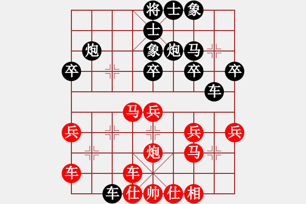 象棋棋譜圖片：臺(tái)灣朱鸝(6段)-和-魔鬼轉(zhuǎn)世(9段)中炮右橫車對(duì)反宮馬 - 步數(shù)：30 