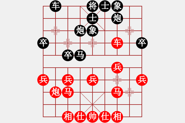 象棋棋譜圖片：中炮巡河車對(duì)屏風(fēng)馬（旋風(fēng)V7.0先勝巫師業(yè)余級(jí)） - 步數(shù)：30 