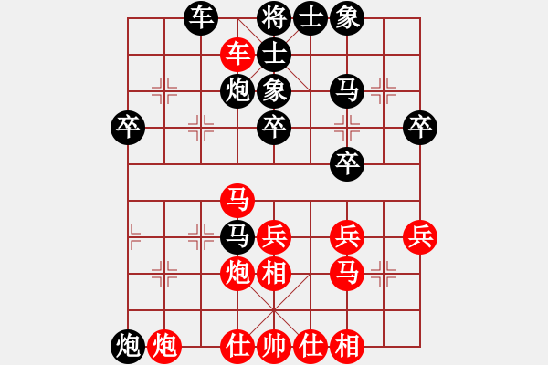 象棋棋譜圖片：順炮直車應(yīng)橫車正馬進(jìn)七兵（黑略優(yōu)） - 步數(shù)：42 