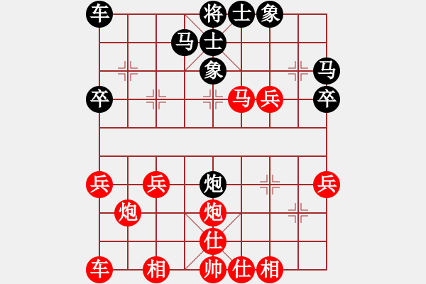 象棋棋譜圖片：實(shí)戰(zhàn)十八：小兵戲?qū)ⅰ冻弃Q[紅] -勝- 金槍手[黑]》 - 步數(shù)：30 