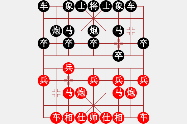 象棋棋譜圖片：仕角炮轉中炮形成列手炮騎河車黑進中卒 - 步數(shù)：10 