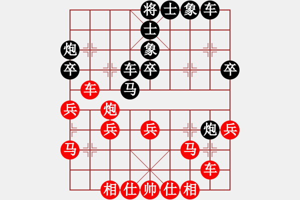 象棋棋譜圖片：五七炮不進(jìn)兵對(duì)屏風(fēng)馬黑炮8進(jìn)4紅左車巡河（均勢(shì)） - 步數(shù)：35 