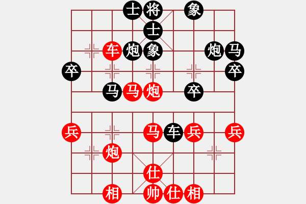 象棋棋譜圖片：起馬轉(zhuǎn)中炮對(duì)右飛象之黑拐角馬（旋風(fēng)V7.0先勝巫師業(yè)余級(jí)） - 步數(shù)：40 