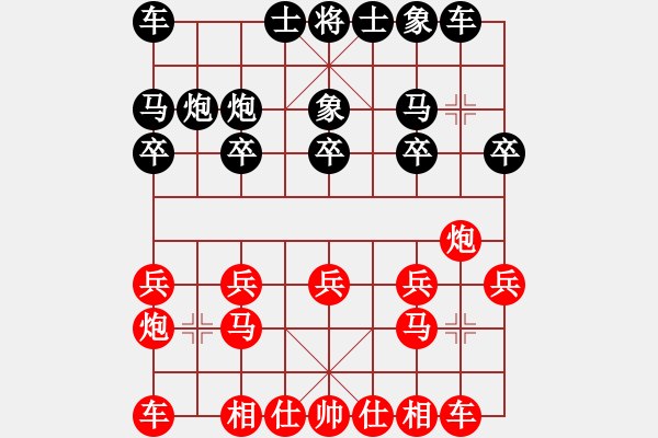 象棋棋譜圖片：起馬轉(zhuǎn)屏風(fēng)馬對(duì)左金鉤炮（紅勝） - 步數(shù)：10 