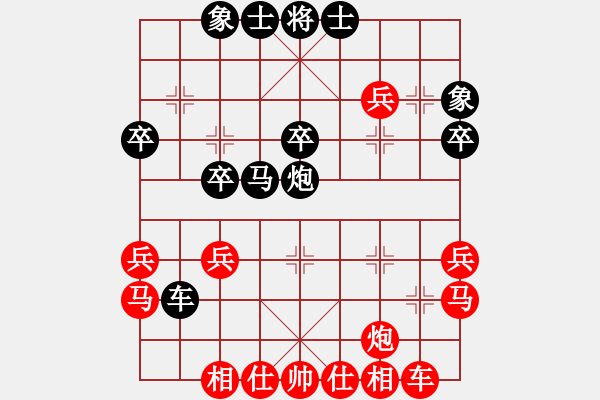 象棋棋譜圖片：葉卡捷琳娜(3段)-負(fù)-云雪松(4段)五七炮對(duì)屏風(fēng)馬進(jìn)７卒 黑右直車(chē) - 步數(shù)：30 