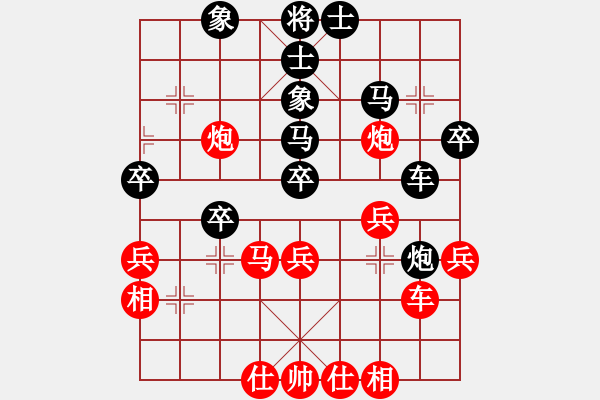 象棋棋譜圖片：中炮進(jìn)三兵對左炮封車轉(zhuǎn)列炮  （紅右馬盤河  ）  英雄星期八(5段)-勝-xxjt(1段) - 步數(shù)：40 