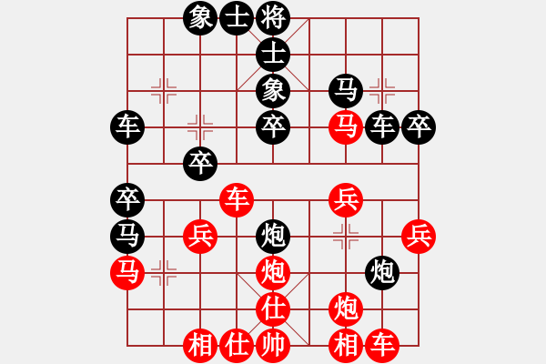 象棋棋譜圖片：誰(shuí)沒(méi)輸過(guò)呀(5段)-勝-江東新星(4段)五七炮互進(jìn)三兵對(duì)屏風(fēng)馬邊卒右馬外盤(pán)河 紅左橫車(chē)對(duì)黑飛左象 - 步數(shù)：30 