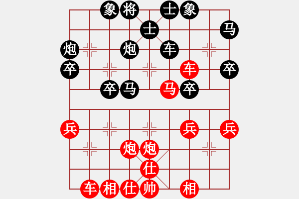 象棋棋譜圖片：中炮對(duì)屏風(fēng)馬左高車保馬右橫車（旋風(fēng)V5.0先勝巫師業(yè)余級(jí)） - 步數(shù)：40 