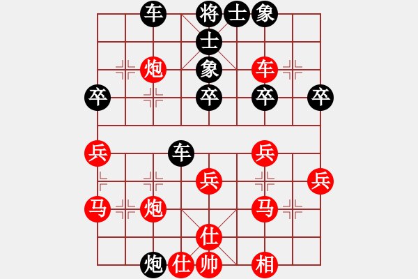 象棋棋譜圖片：五六炮直車進(jìn)三兵對反宮馬進(jìn)3卒飛右象（紅車八進(jìn)四變2） - 步數(shù)：40 