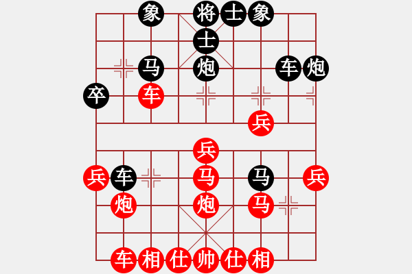 象棋棋谱图片：红蓝棋股(天帝)-和-吾乃人中杰(9段) - 步数：30 